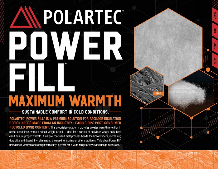 Polartec Power Fill is a soft and pliable matrix of spun polyester yarns engineered with a proprietary hollow fibre construction. © Polartec LLC 